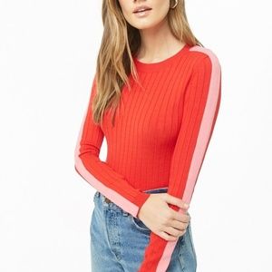 Red and Pink Ribbed Knit Top